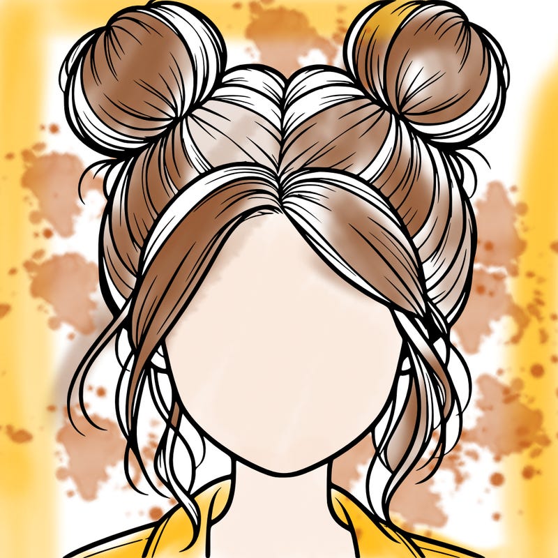 realistic girl with buns on the top of her hair
