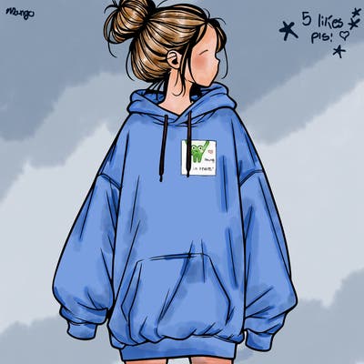 realistic girl with a oversized sweatshirt on and a bun