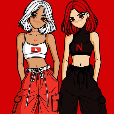 two girls with crop top with baggy pants