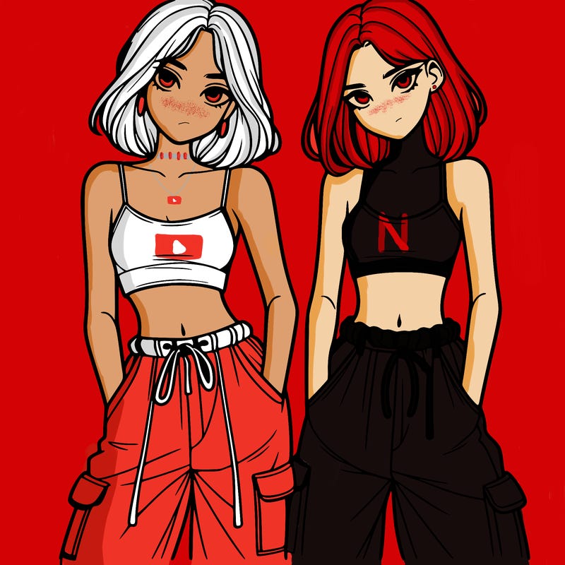 two girls with crop top with baggy pants