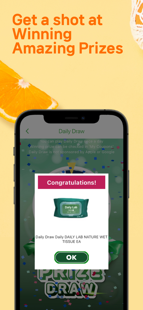 GalleriaSM - Schermata di congratulazioni per l'estrazione giornaliera di GalleriaSM che mostra un premio