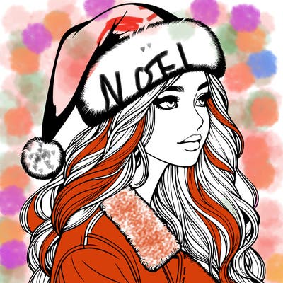 realistic girl in santa hat