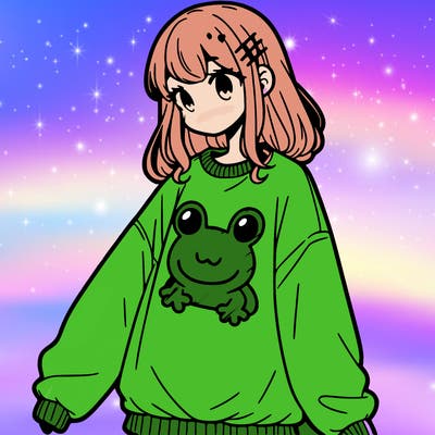 girl wearing frogging sweatshirt