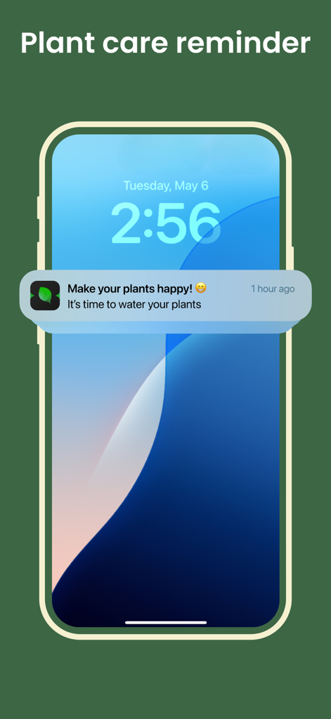Plant ID ~ Identify Plants - Smartphone lock screen displaying a plant care notification that says It is time to water your plants