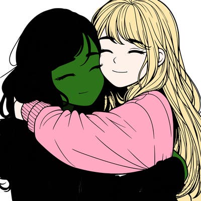 realistic two girls hugging
