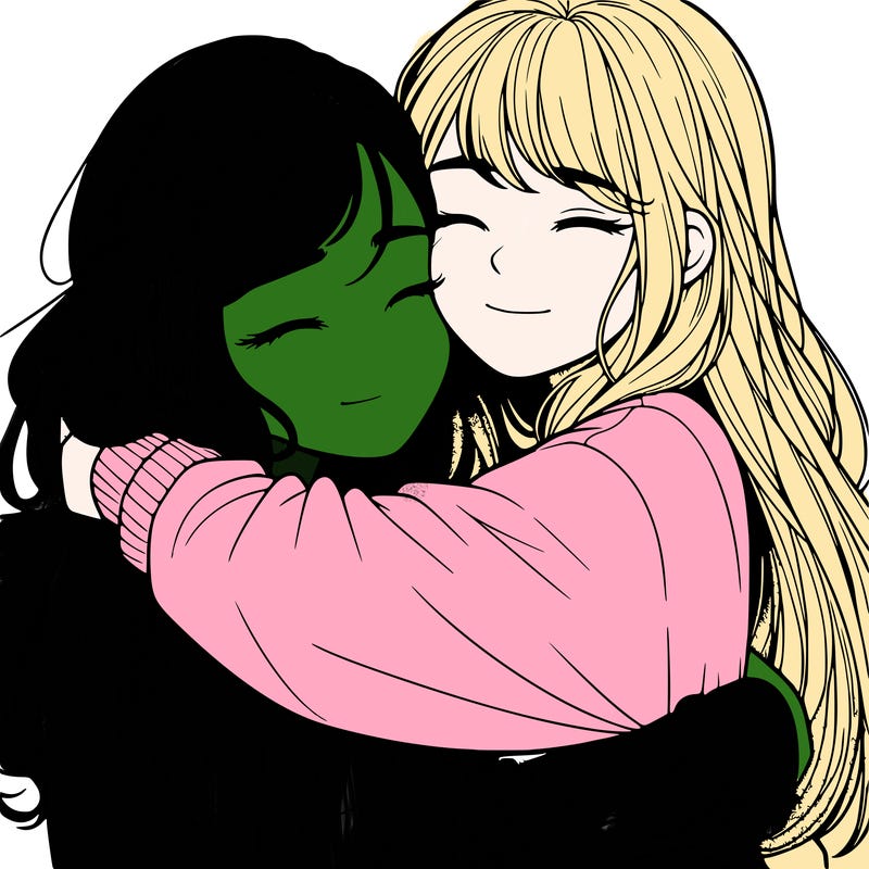 realistic two girls hugging
