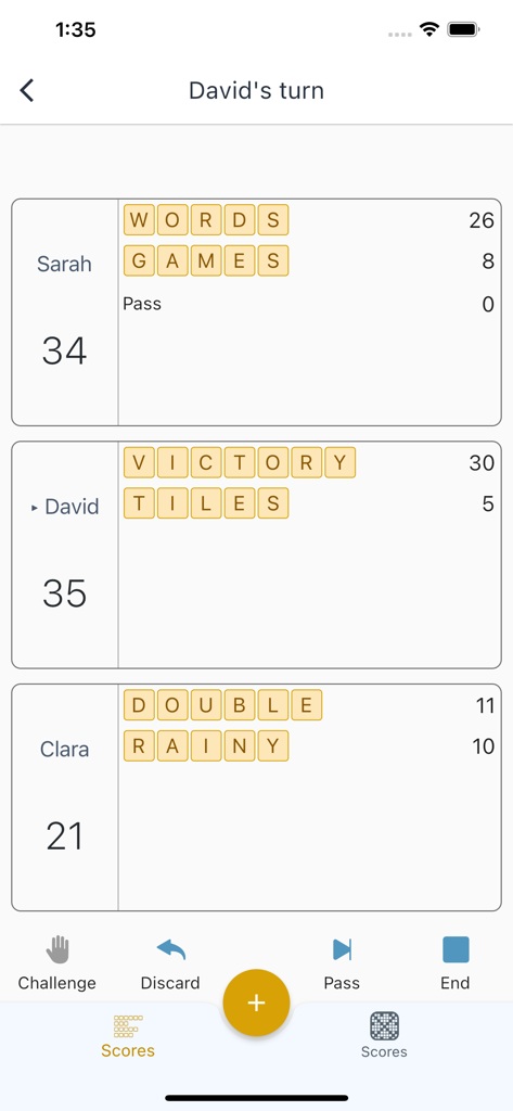 Score Keeper for Word Games - Interfaz de seguimiento de puntuación multijugador para juegos de mesa de palabras