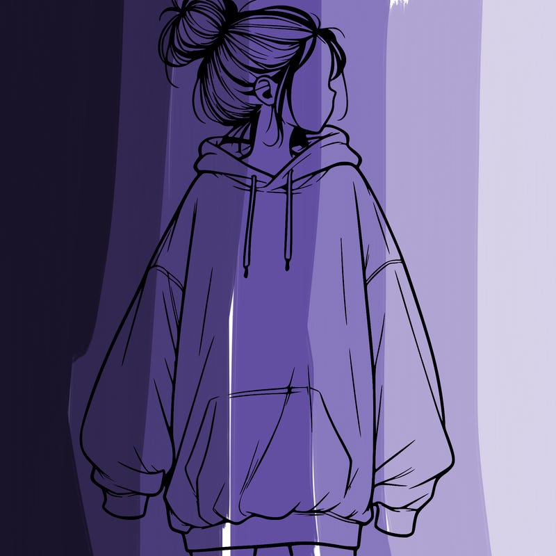 realistic girl with a oversized sweatshirt on and a bun