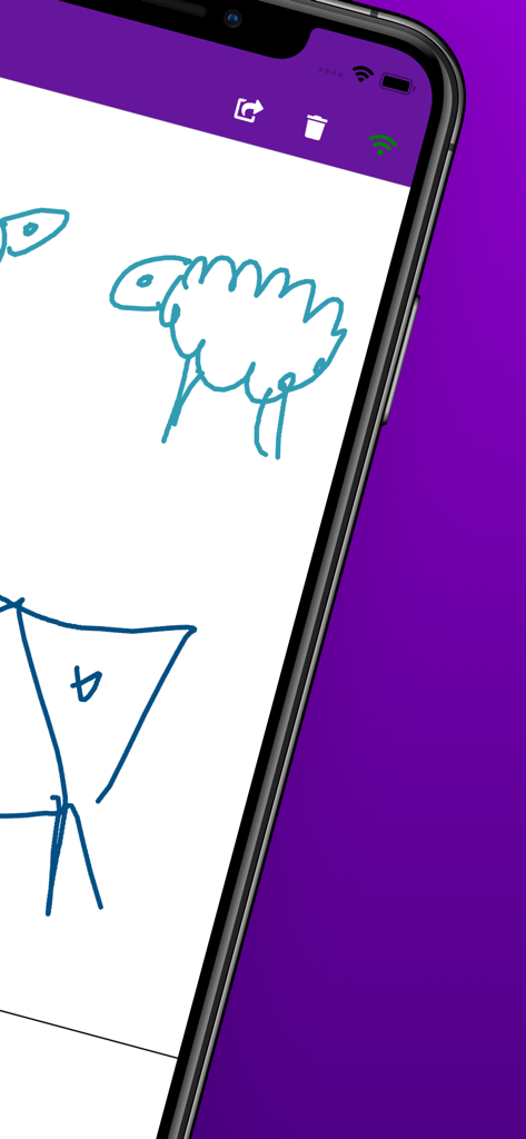 Painting calculator - Interfaz de la aplicación Calculadora de Pintura que muestra ovejas y objetos dibujados a mano para el aprendizaje de matemáticas visuales.