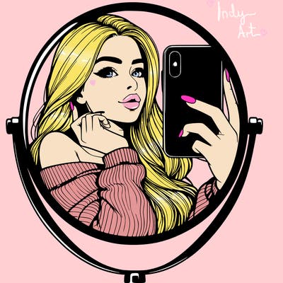 realistic girl taking mirror selfie beautiful