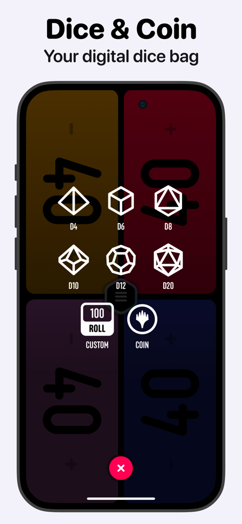 Lotus MTG アプリのデジタルサイコロバッグとコインフリップインターフェース