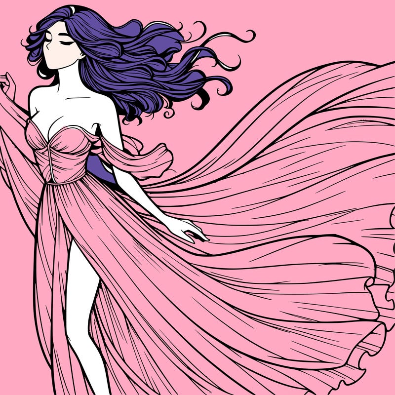 realistic woman in dress flowing the the wind