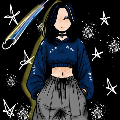 realistic girl faceless with baggy pants and a crop top