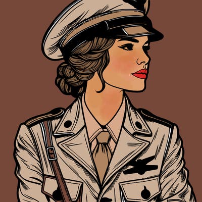 realistic woman pilot old fashioned uniform