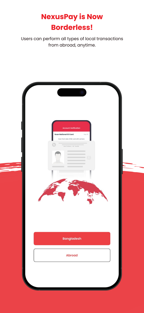 Interfaz de la aplicación NexusPay que muestra la función de transacción sin fronteras para usuarios en el extranjero