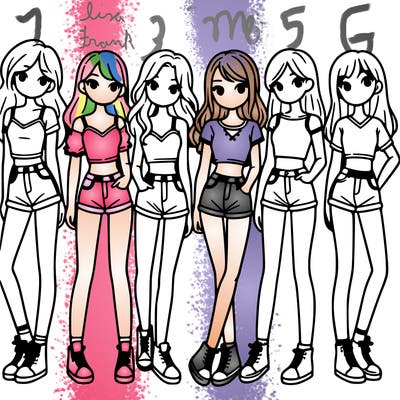 a group of girls wearing crop tops and shorts