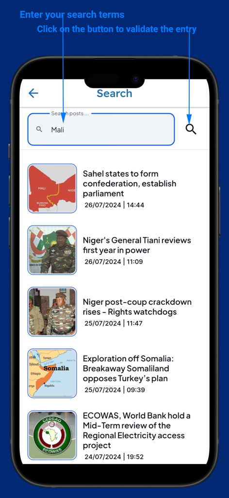 Apanews - モバイルデバイス上のApanewsアプリでのニュース記事の検索結果