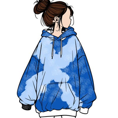 realistic girl with a oversized sweatshirt on and a bun