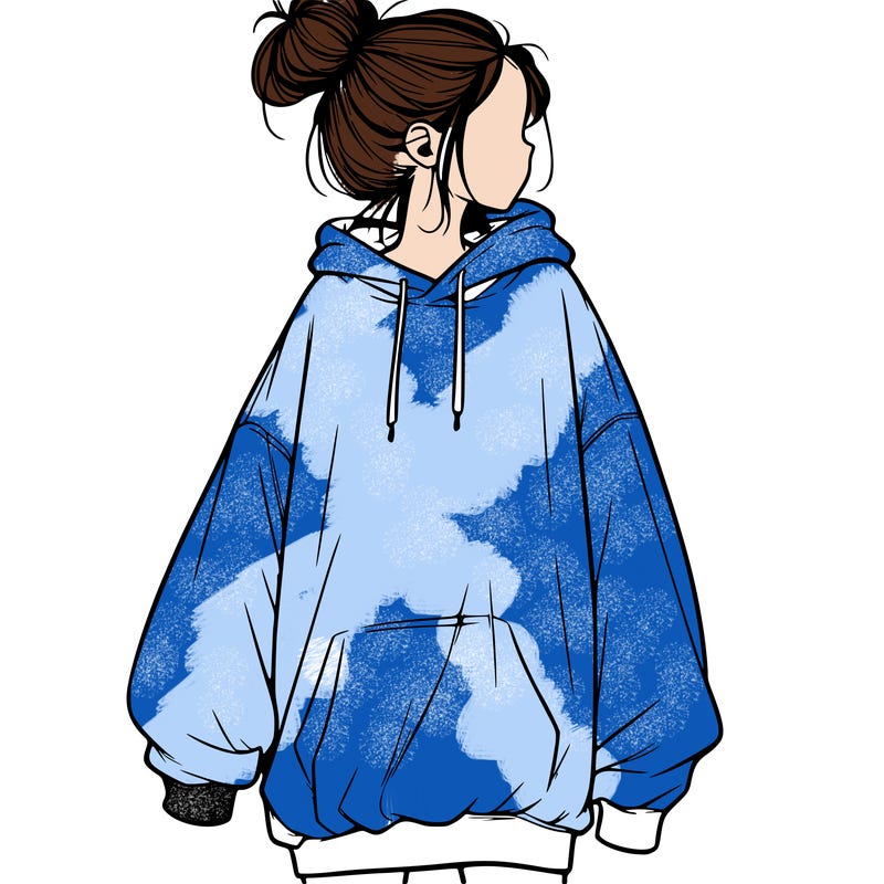 realistic girl with a oversized sweatshirt on and a bun