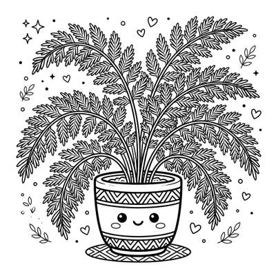 Bring this delightful Kawaii Asparagus Fern to life with your favorite colors. Its charming smile and feathery foliage make for a truly heartwarming coloring experience.