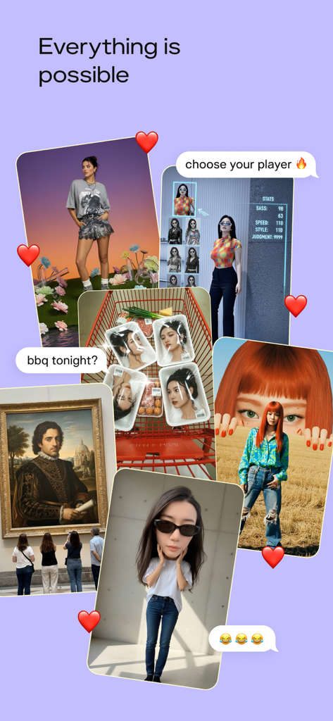 Pika: AI Video & Trend Maker - A collage of surreal and creative AI-generated video templates and images for social media trends