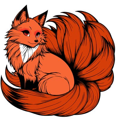 realistic detailed 9 tailed anime fox