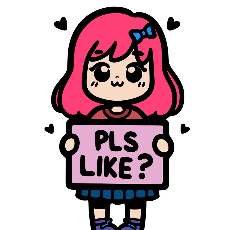 girl holding sign saying pls like?
