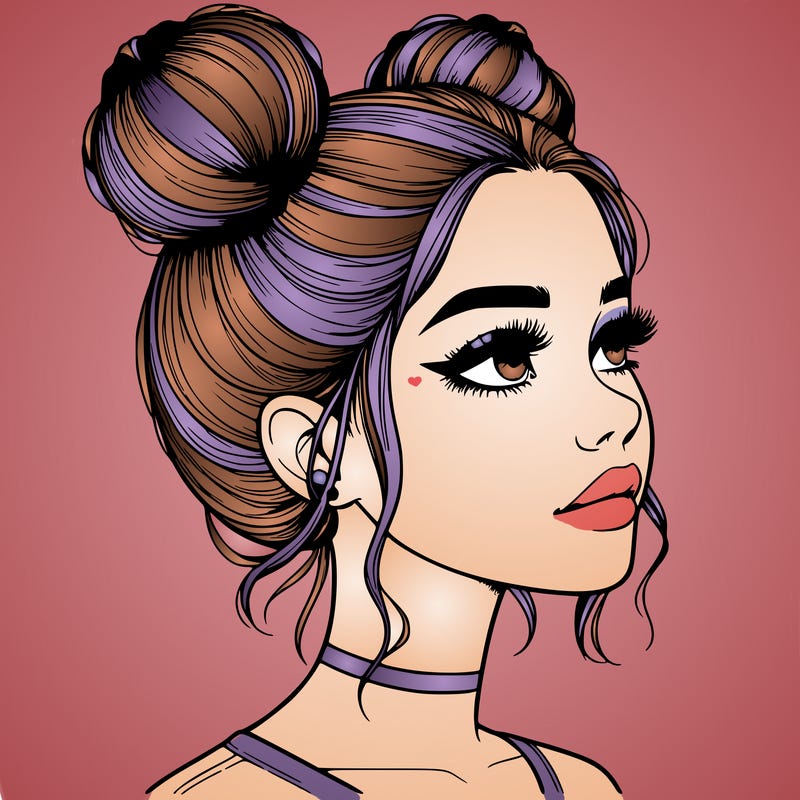 realistic girl with buns on the top of her head