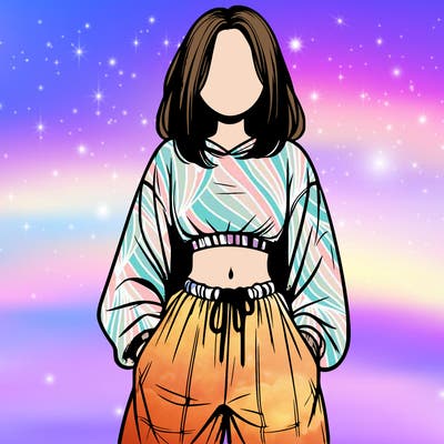 realistic girl faceless with baggy pants and a crop top