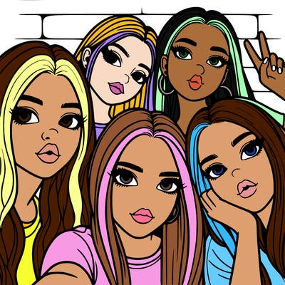 group of teen girls friends y2k up close in a selfie