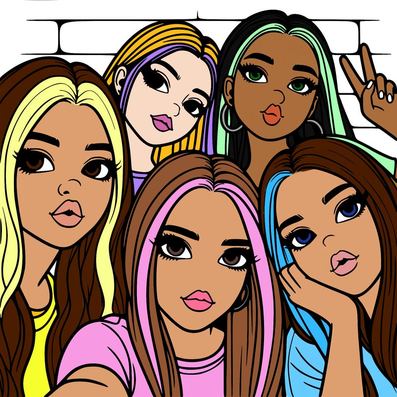 group of teen girls friends y2k up close in a selfie