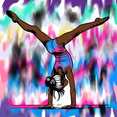 realistic gymnastic hand stand girl in four splits