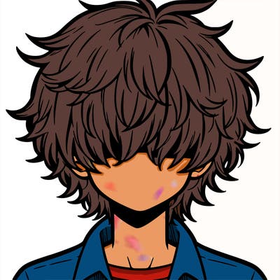 manga boy fluffy hair covering his eyes