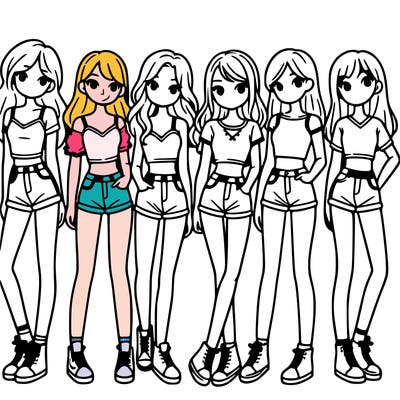 a group of girls wearing crop tops and shorts