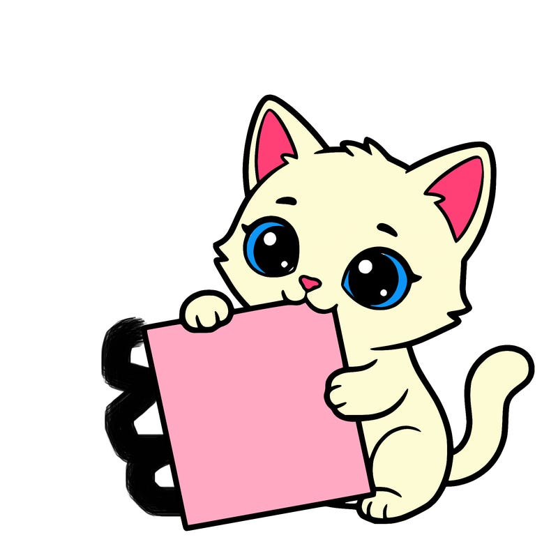 a small cat with a blank sheet of paper in its hand. the cat is sooooooo cute!