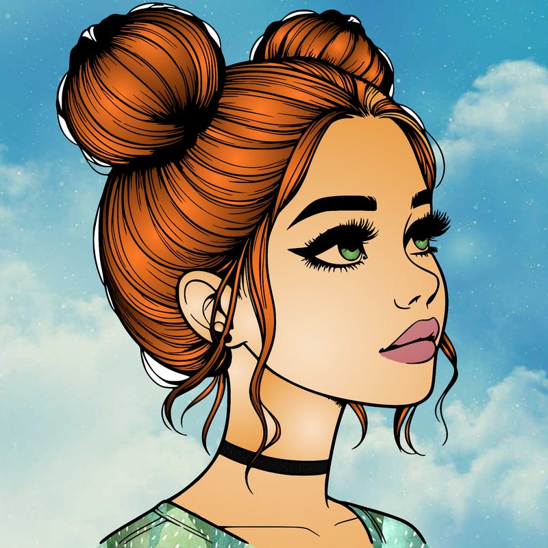 realistic girl with buns on the top of her head
