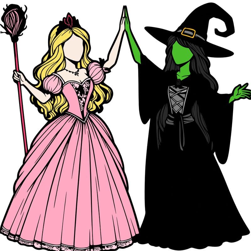 detailed realistic split of a princess and a witch