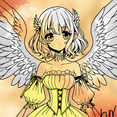 manga woman with large wings