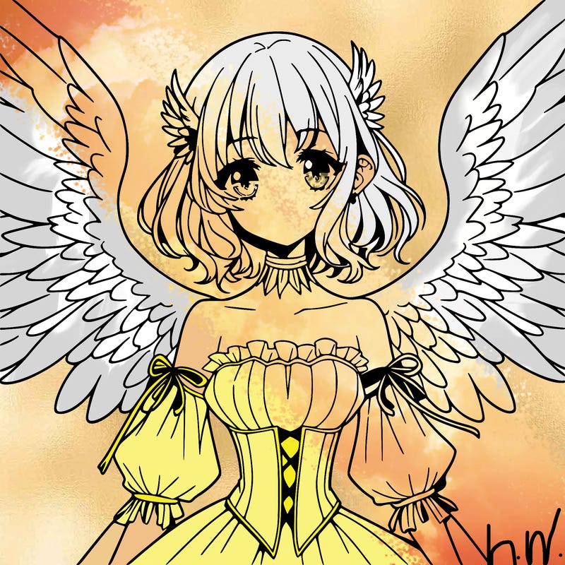 manga woman with large wings