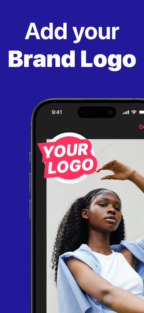 Una interfaz móvil para Teleprompter for Video Pro que muestra cómo añadir una superposición de logotipo de marca personalizada a una grabación de video