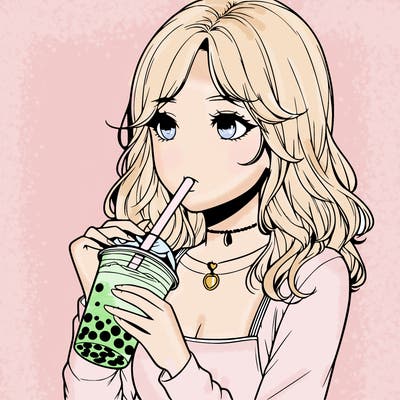 realistic girl drinking boba tea