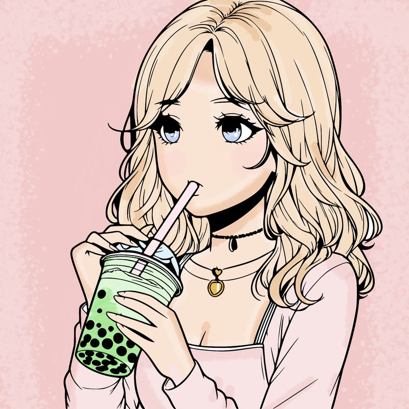 realistic girl drinking boba tea