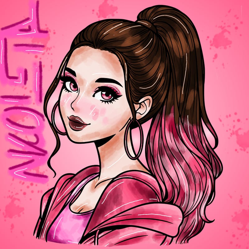 realistic girl with a high ponytail