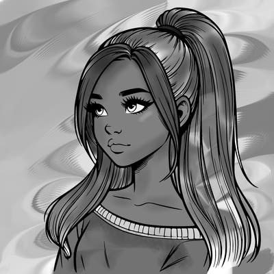 realistic girl with a high ponytail