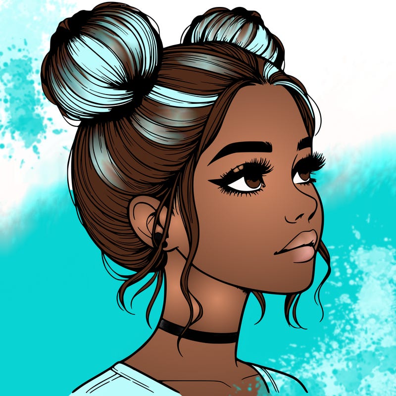 realistic girl with buns on the top of her head
