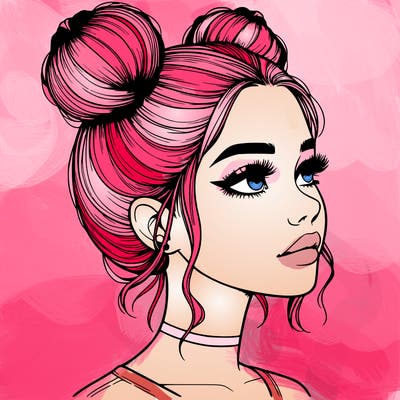 realistic girl with buns on the top of her head