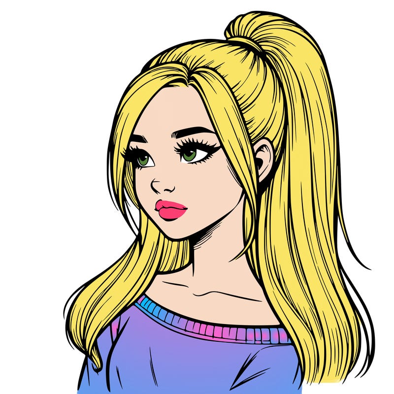 realistic girl with a high ponytail