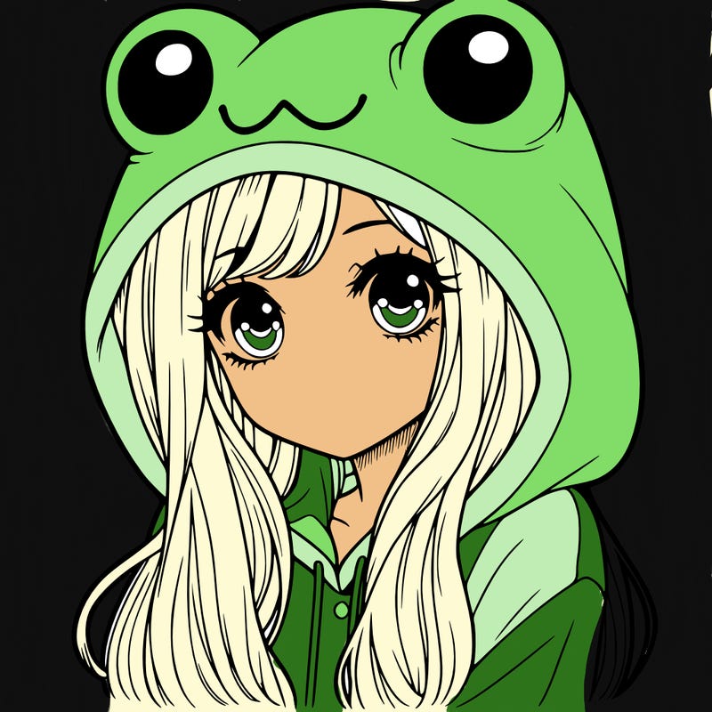 a pretty girl wearing a frog hoodie portrait with long hair