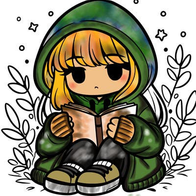 girl in oversized hoodie reading a book