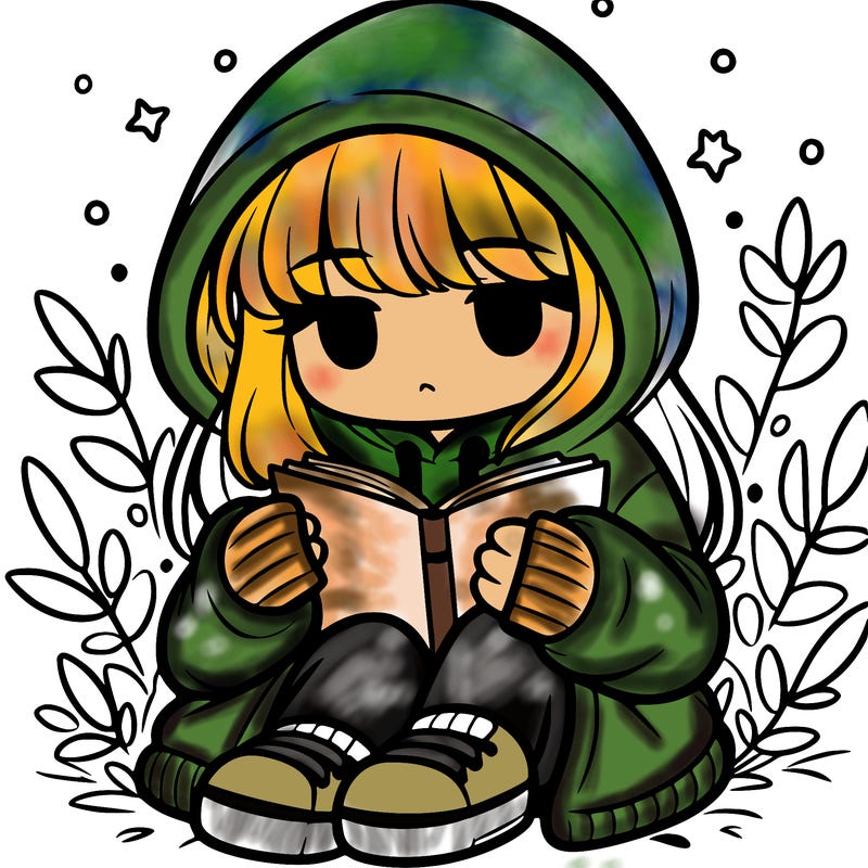 girl in oversized hoodie reading a book